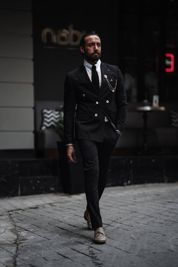 Look Dapper with Black Double Breasted Suit | HolloMen
