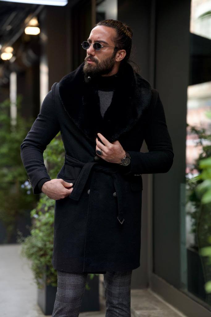 Black Double Breasted Wool Coat – HolloMen