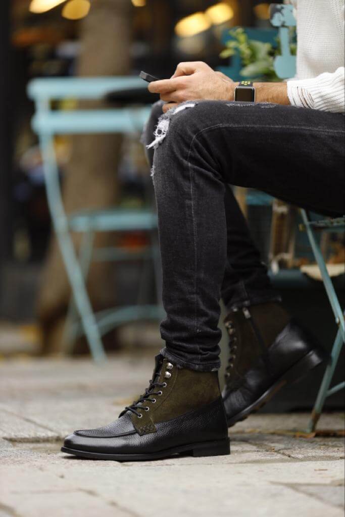 Черные замшевые ботинки цвета хаки