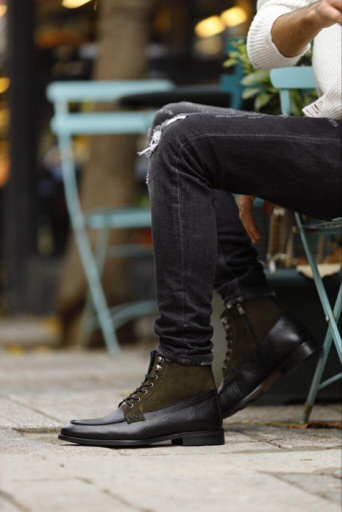 Черные замшевые ботинки цвета хаки