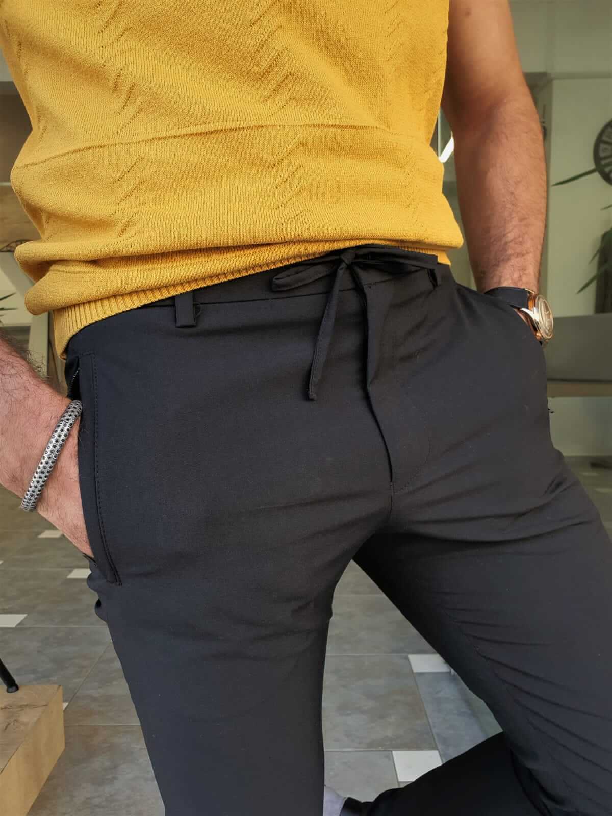 Black Rope Detail Pants - Hollo Men