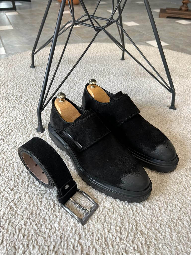 Черные замшевые кожаные туфли