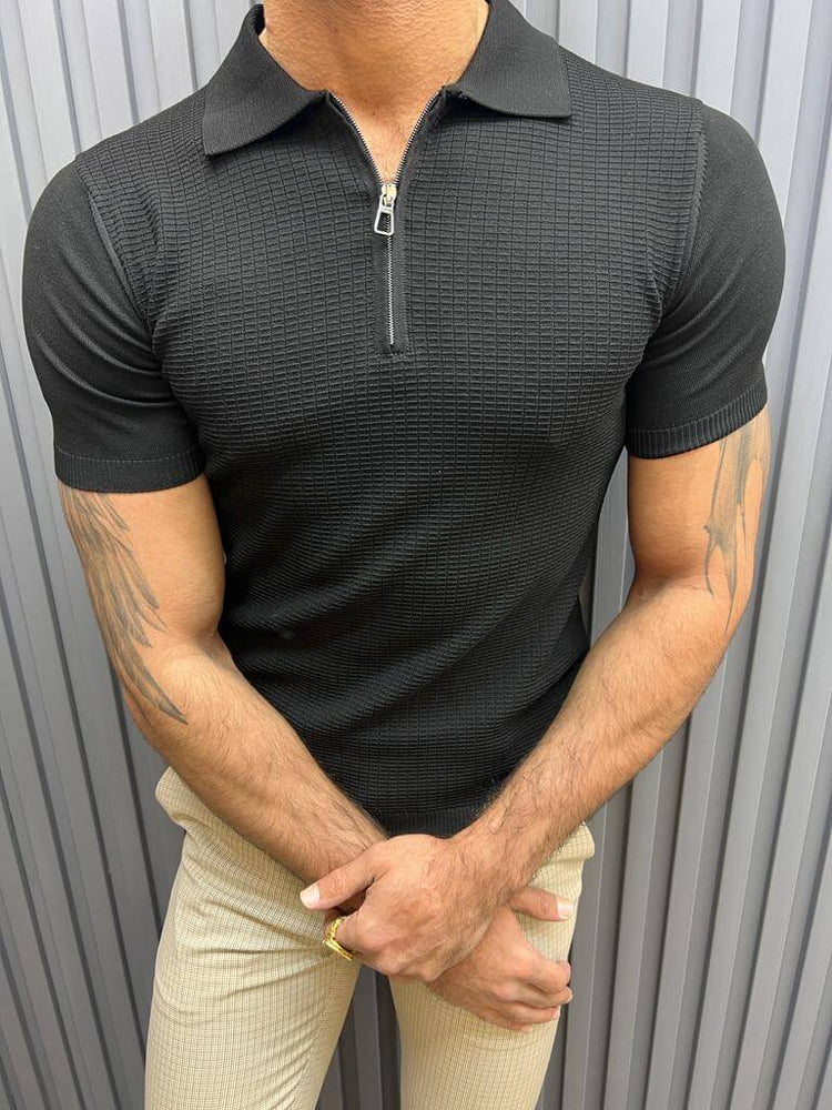 Black Zip Detail Polo T-Shirt