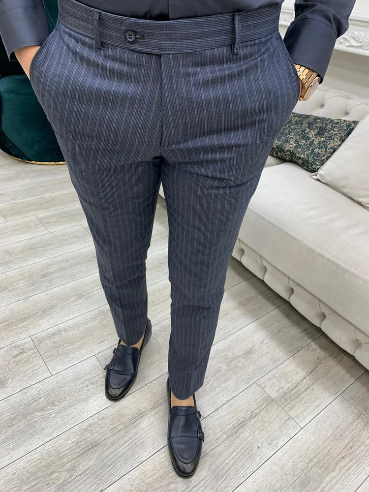 Blue Double Breasted Striped Suit