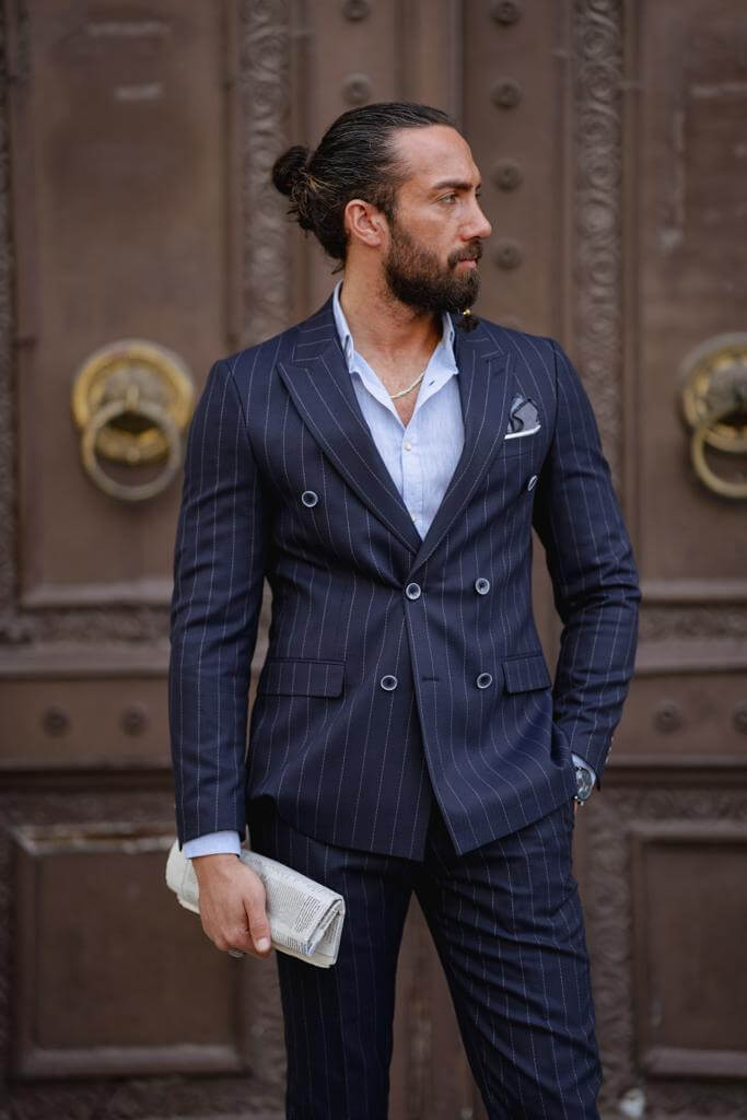 A Striped Blue Double Breasted Suit