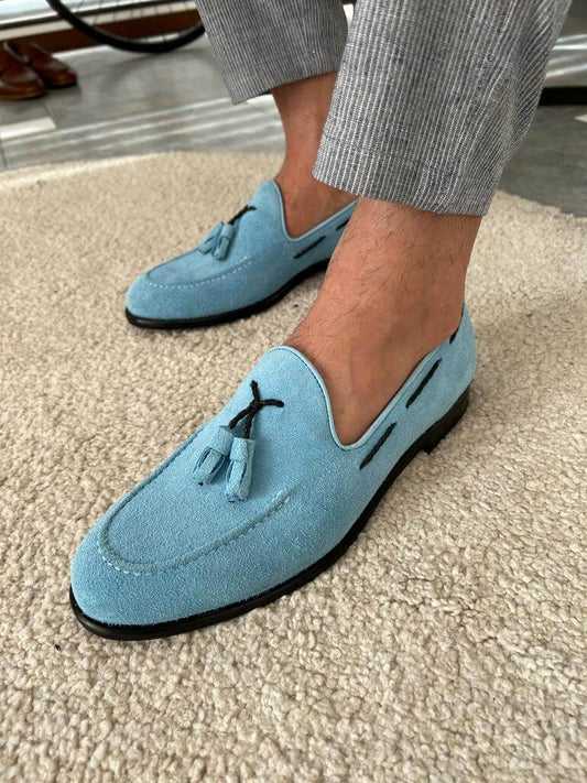 蓝色麂皮乐福鞋