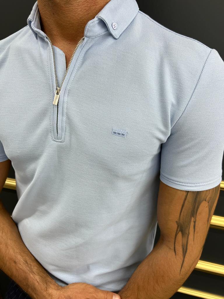 Blue Zipper Polo T-Shirt