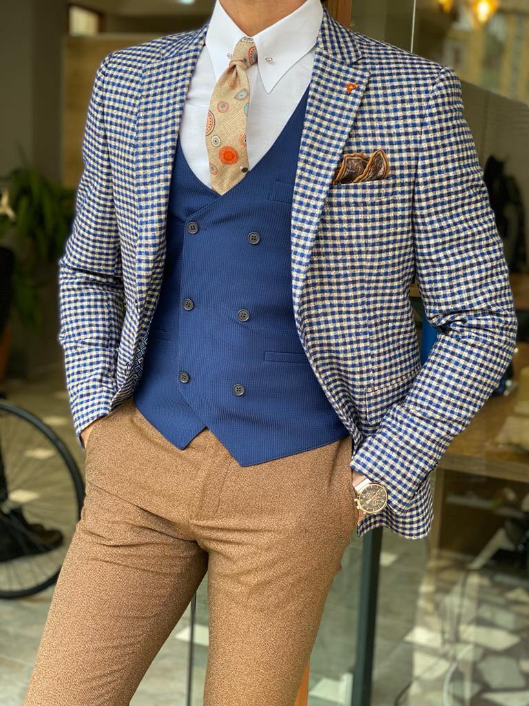 Brava Slim Fit Plaid Blue Suit – HolloMen