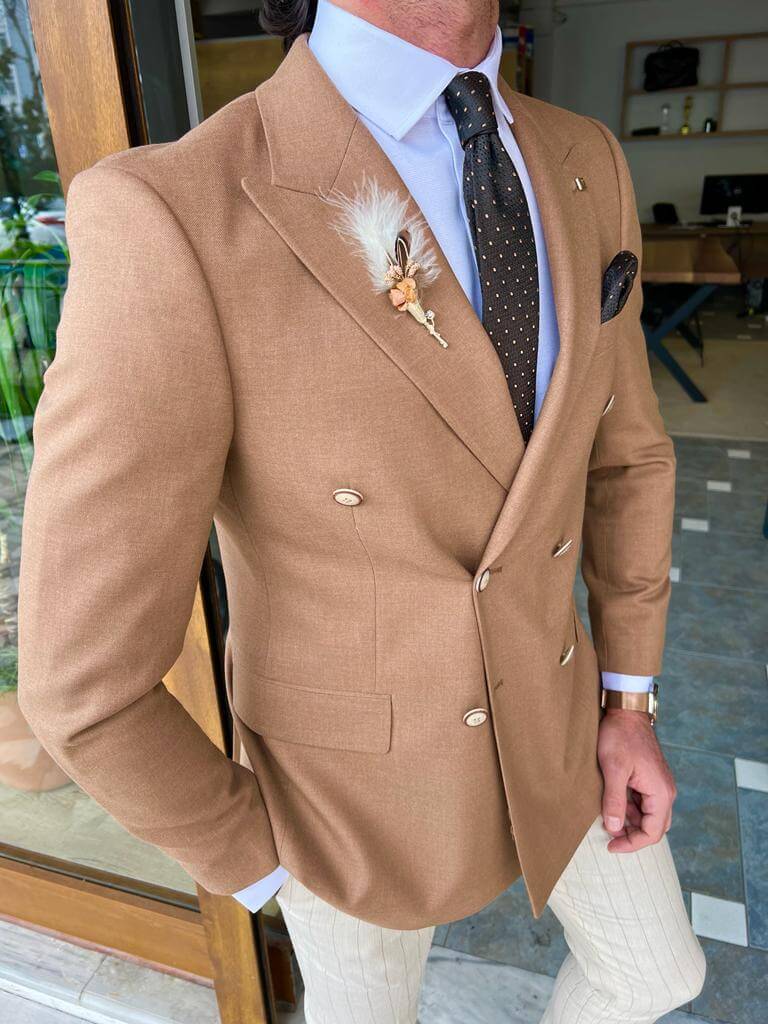 Camel jacket with a double-breasted design