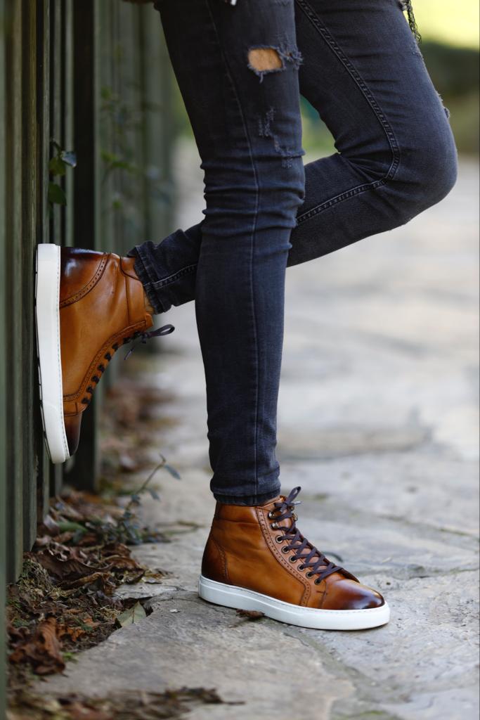 Camel Lace Up Ankle Boots