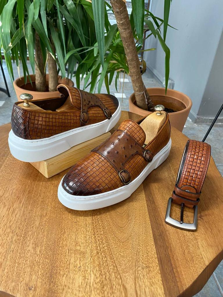 Camel Woven Leather Shoe