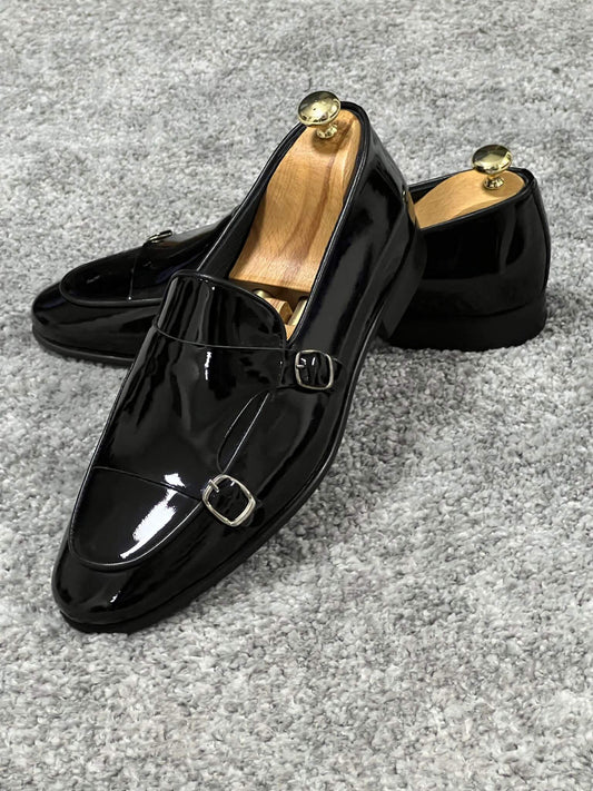 क्लासिक डबल भिक्षु पट्टा काला जूता