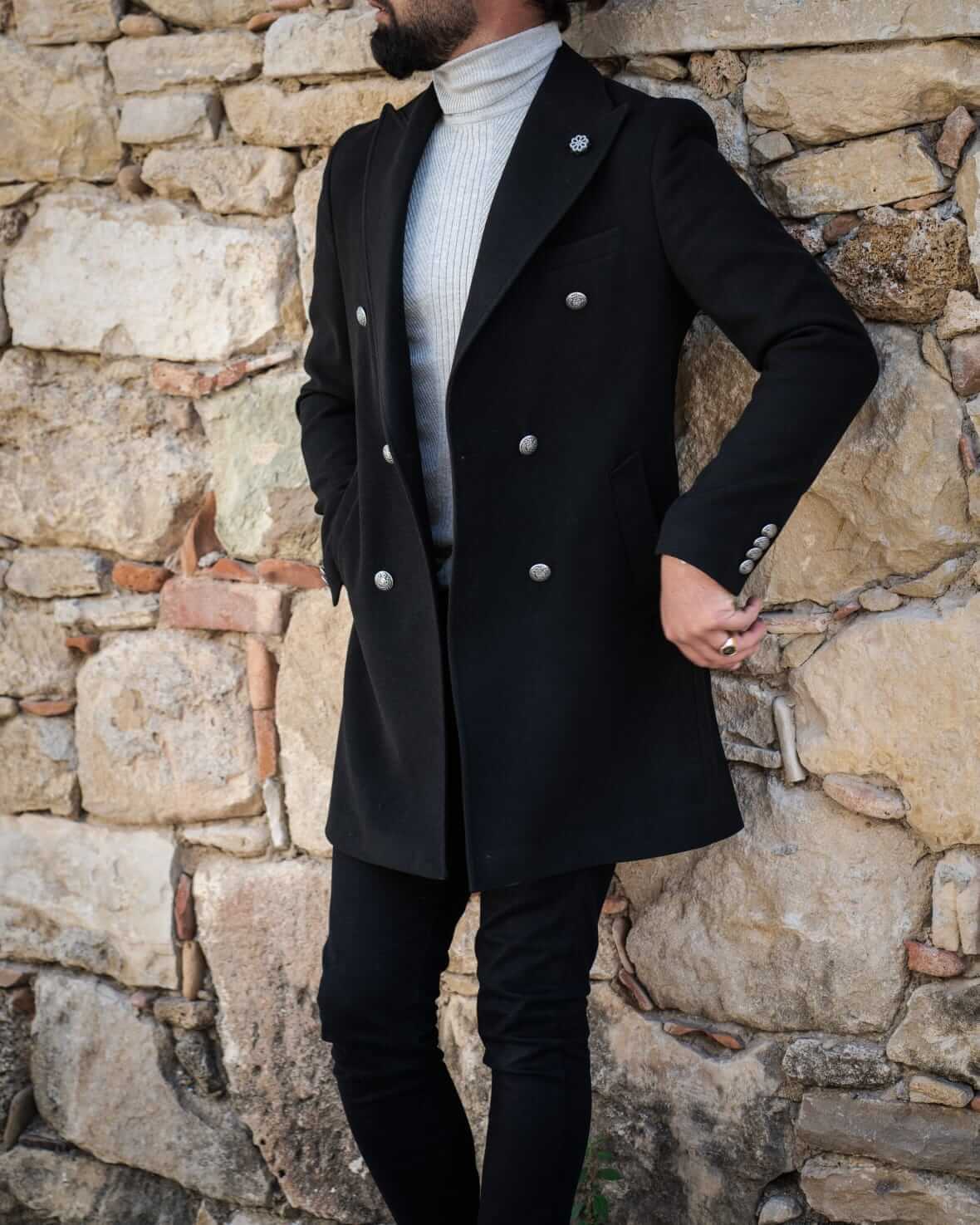 Black Wool Coat, Black Coat, Double Breasted Coat, Wool Coat