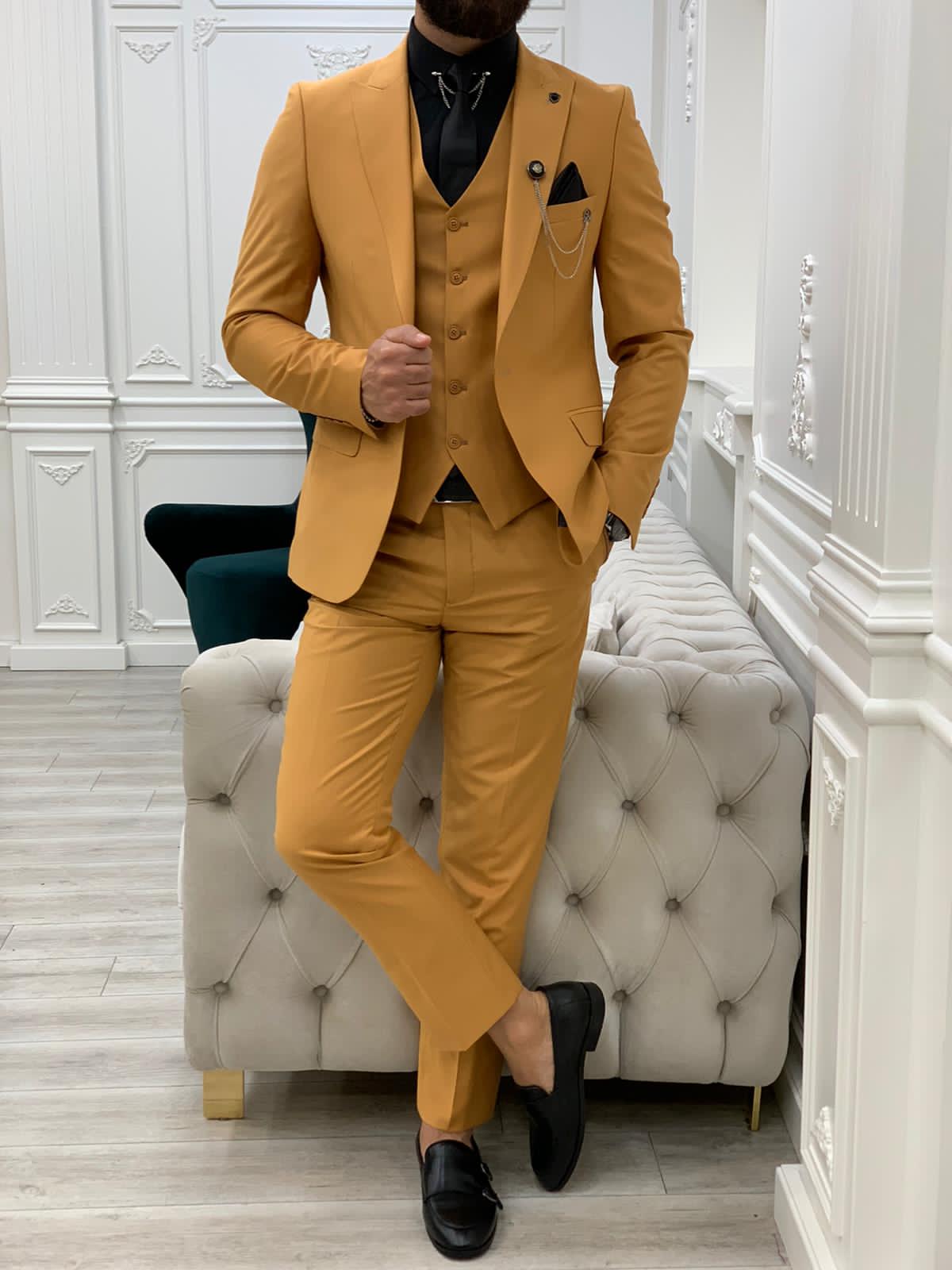 Colorada Slim Fit Mustard Suit - Hollo Men