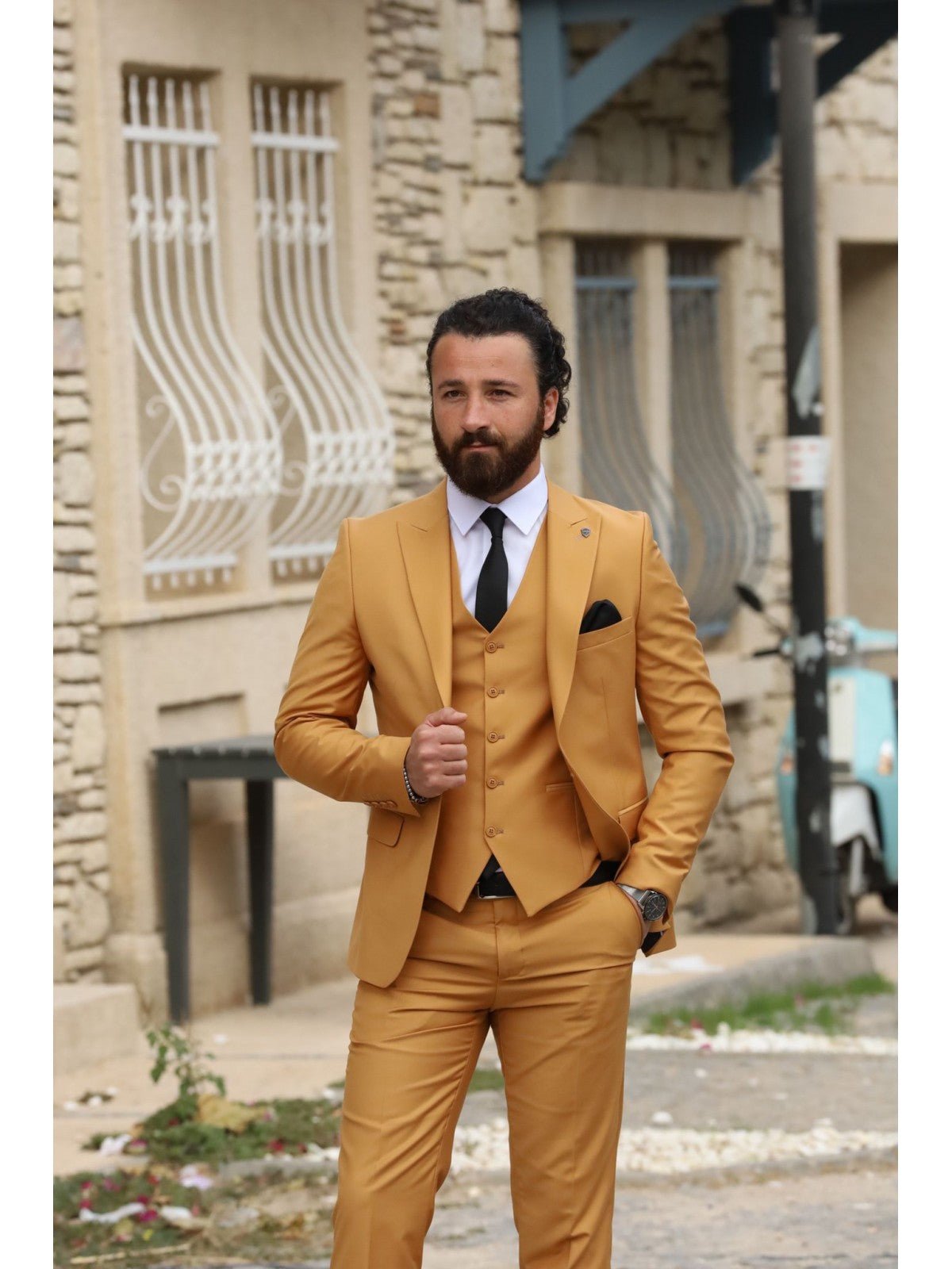 I-Colada Slim Fit Mustard Suit