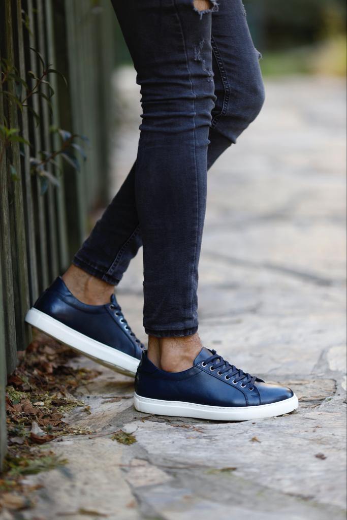 Dark Blue Lace Up Sneakers