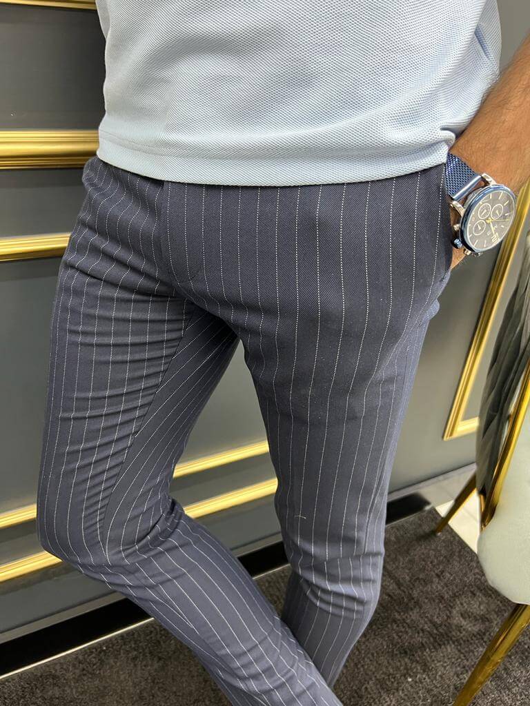 Dark Blue Striped Pants