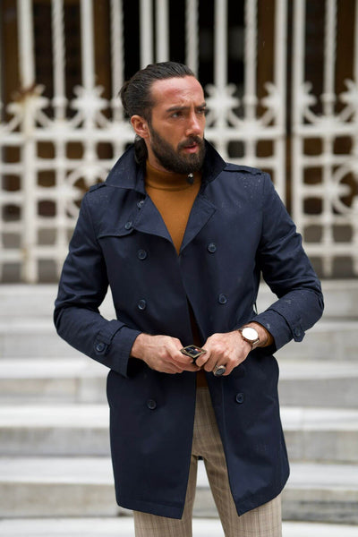 Dark Blue Trench Coat for Men | Stylish Fall - Winter Outerwear HolloMen Dark Blue Trench Coat for Men | Stylish Fall - Winter Outerwear HolloMen