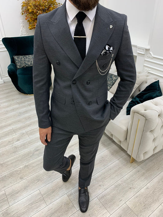 Double Breasted Black & Anthracite Suit