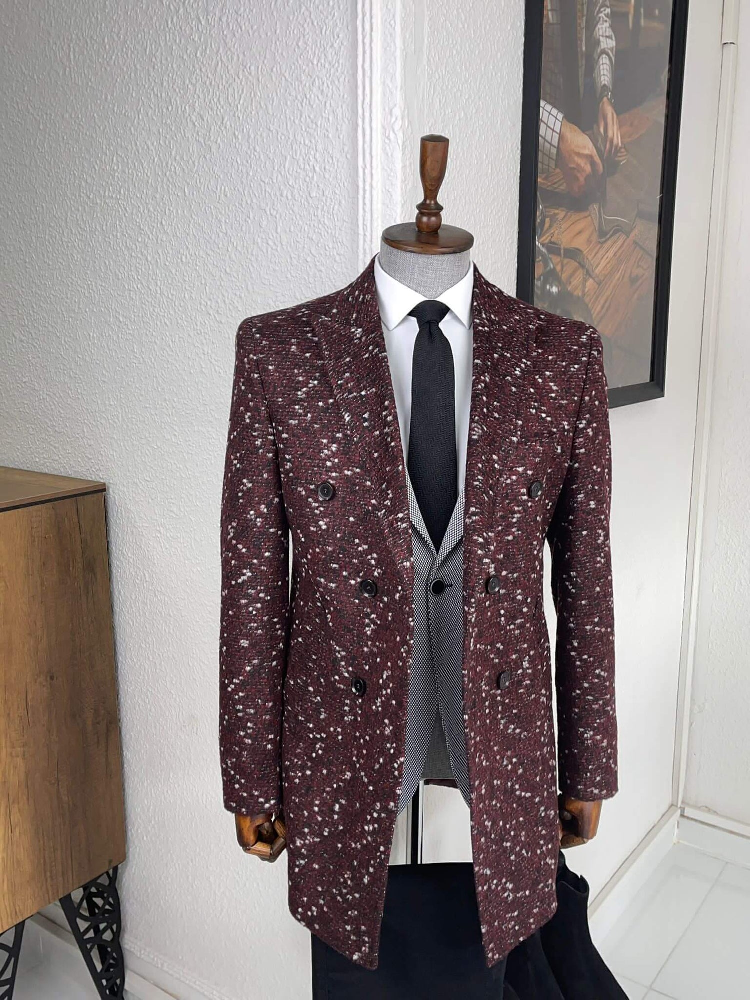 Timeless Double Breasted Claret Red Coat: