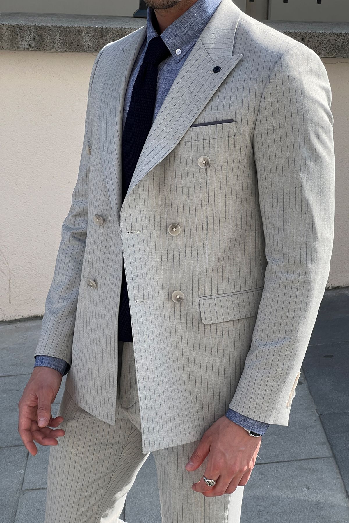 Double-Breasted Gray Wool Suit