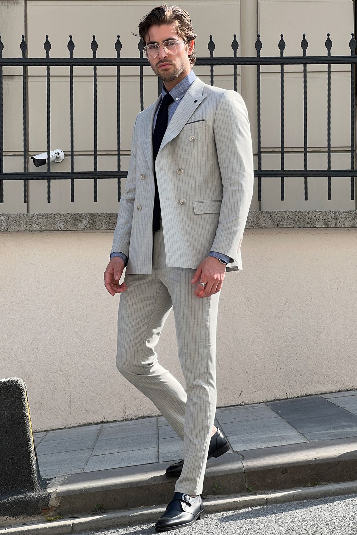 Double-Breasted Gray Wool Suit