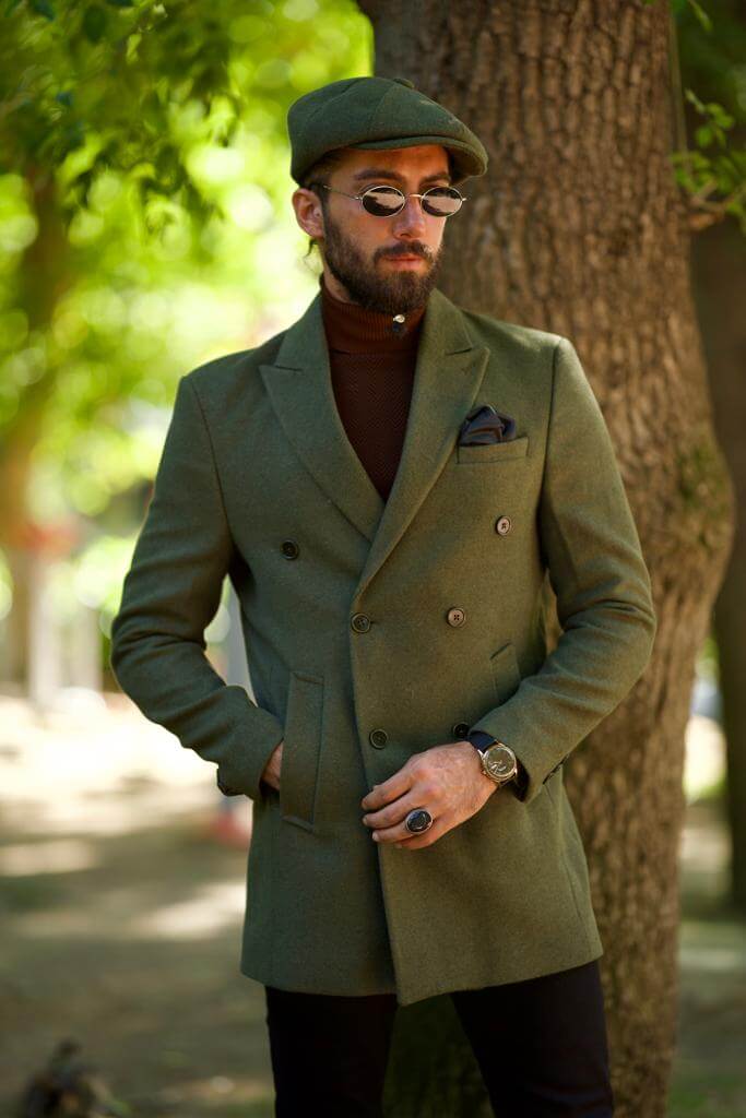 Khaki Cachet Coat with Buttoned Front