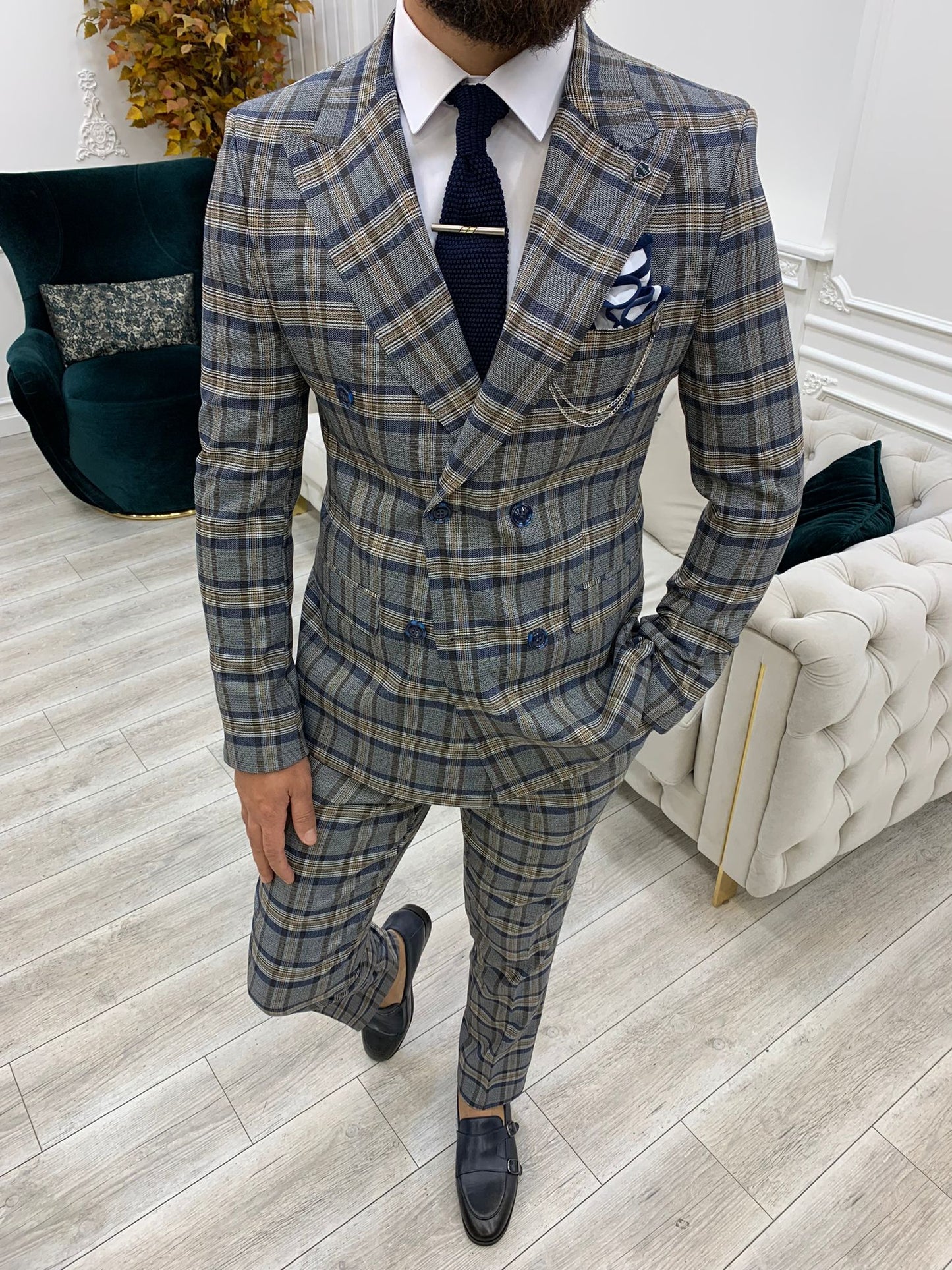 I-Double Breasted Navy Blue Suit