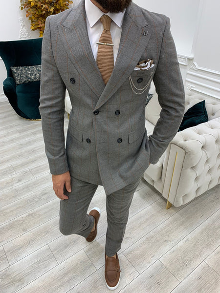 Double Breasted Plaid Gray Suit – HolloMen