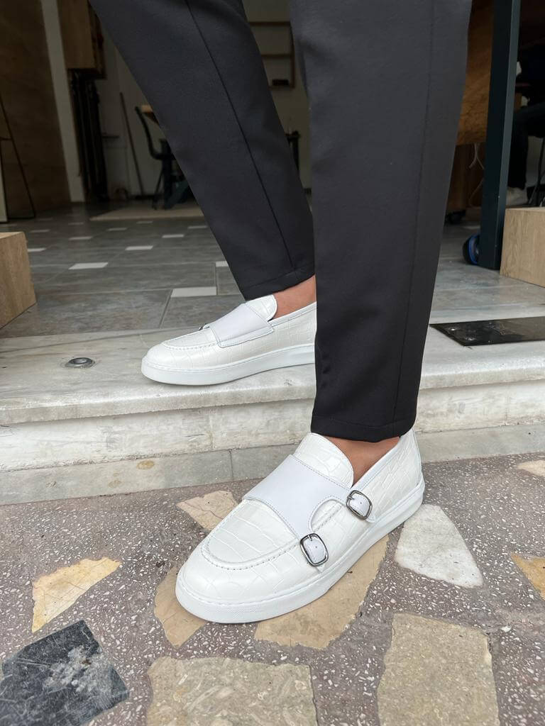 Double Buckle White Loafer
