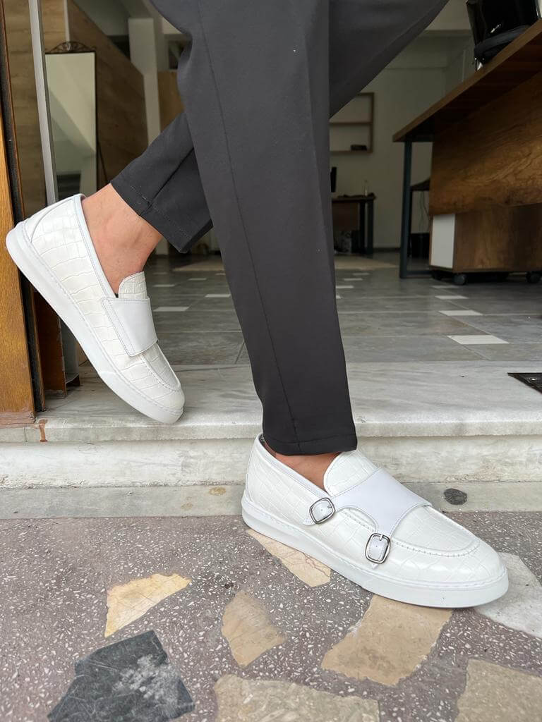 Double Buckle White Loafer