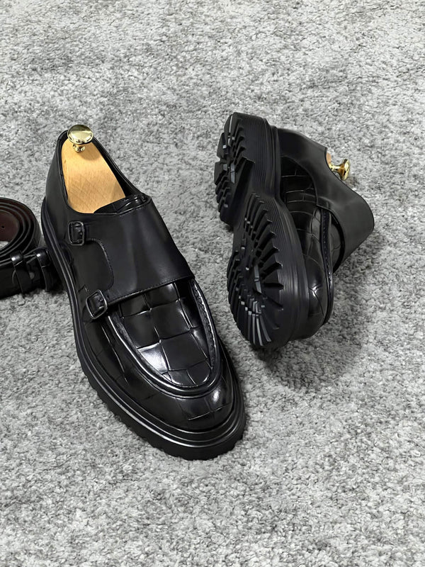 Double Monk Strap Black Shoe – HolloMen
