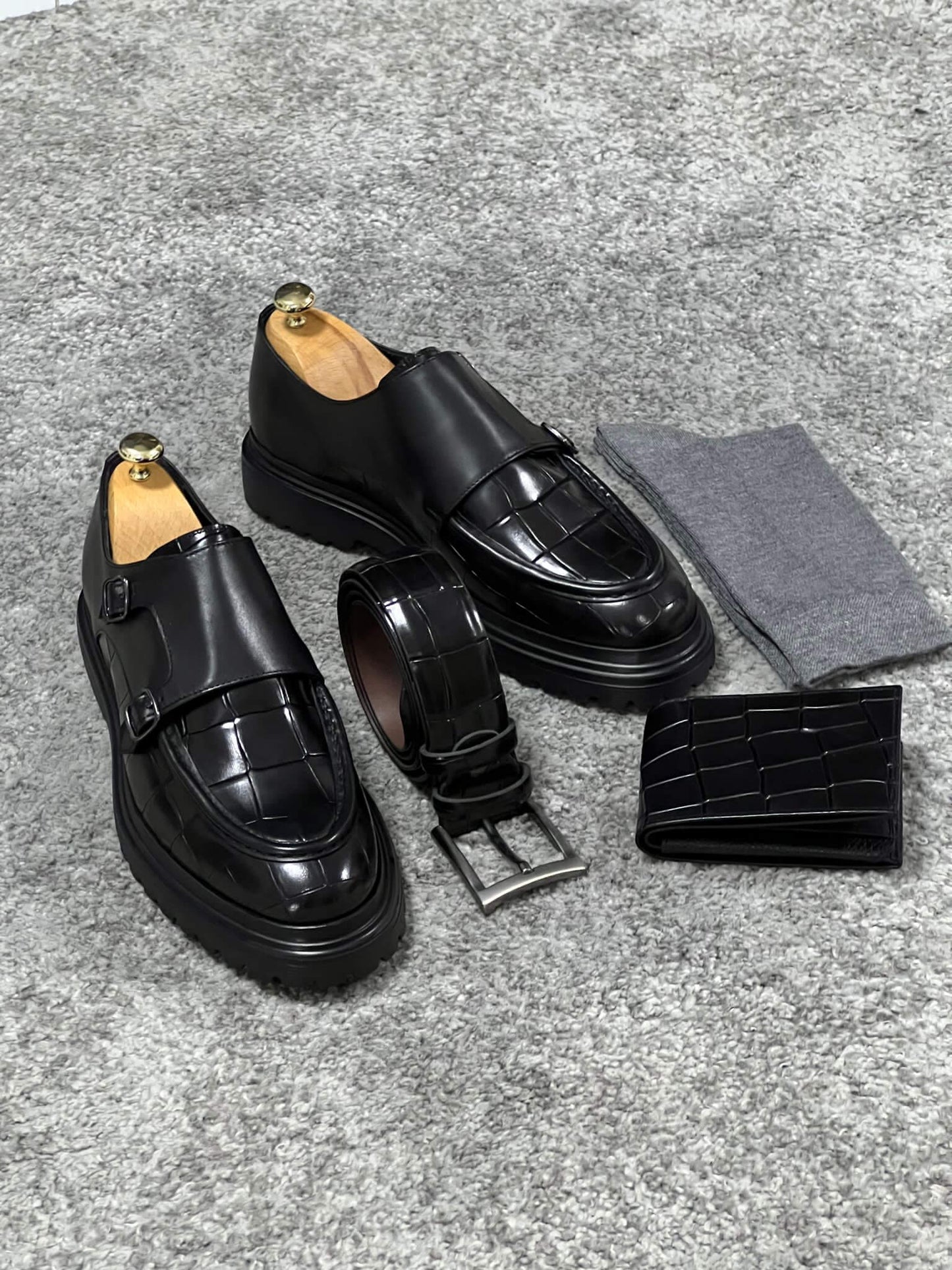 Double Monk Strap Black Shoe