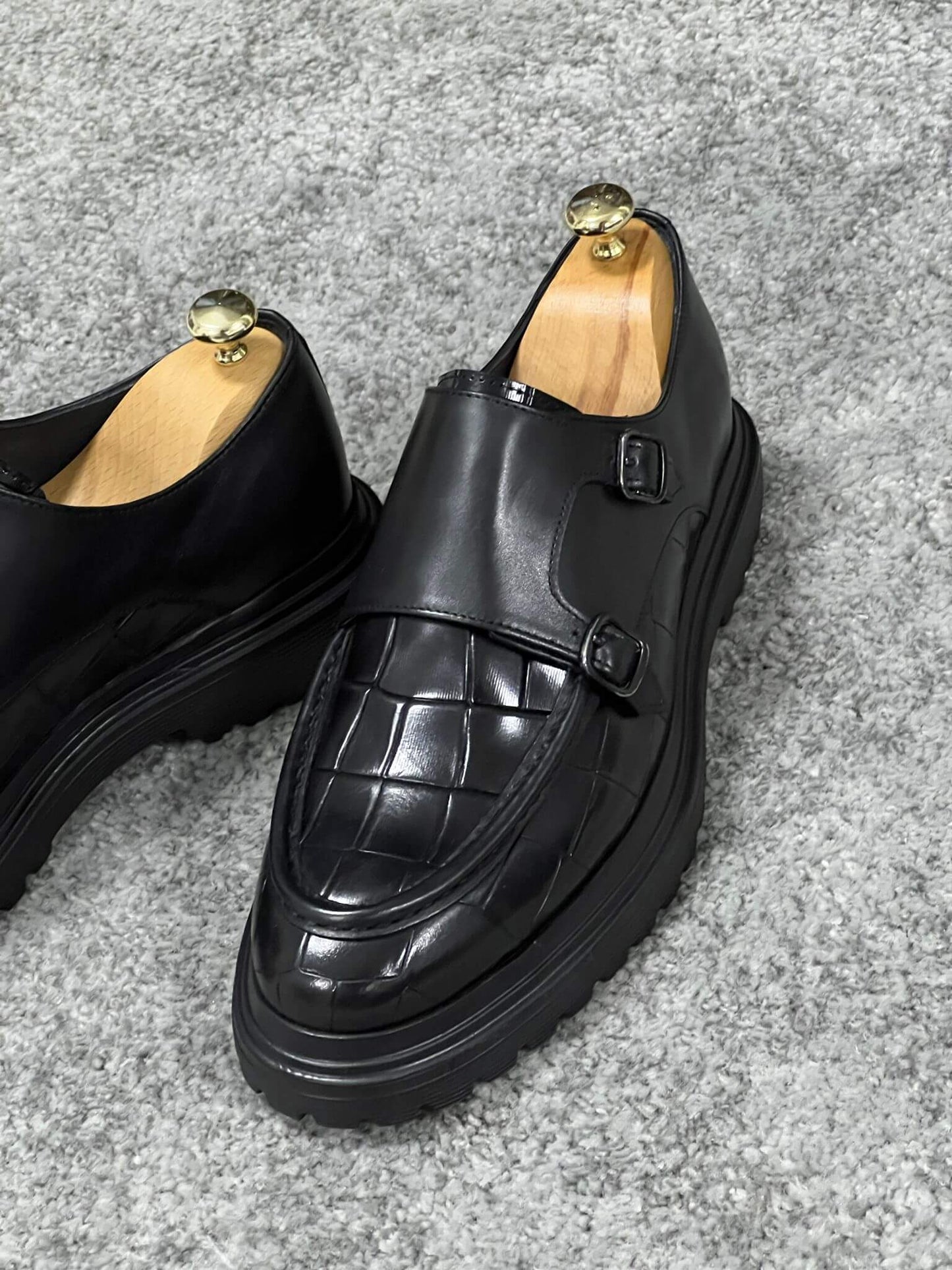 Double Monk Strap Black Shoe