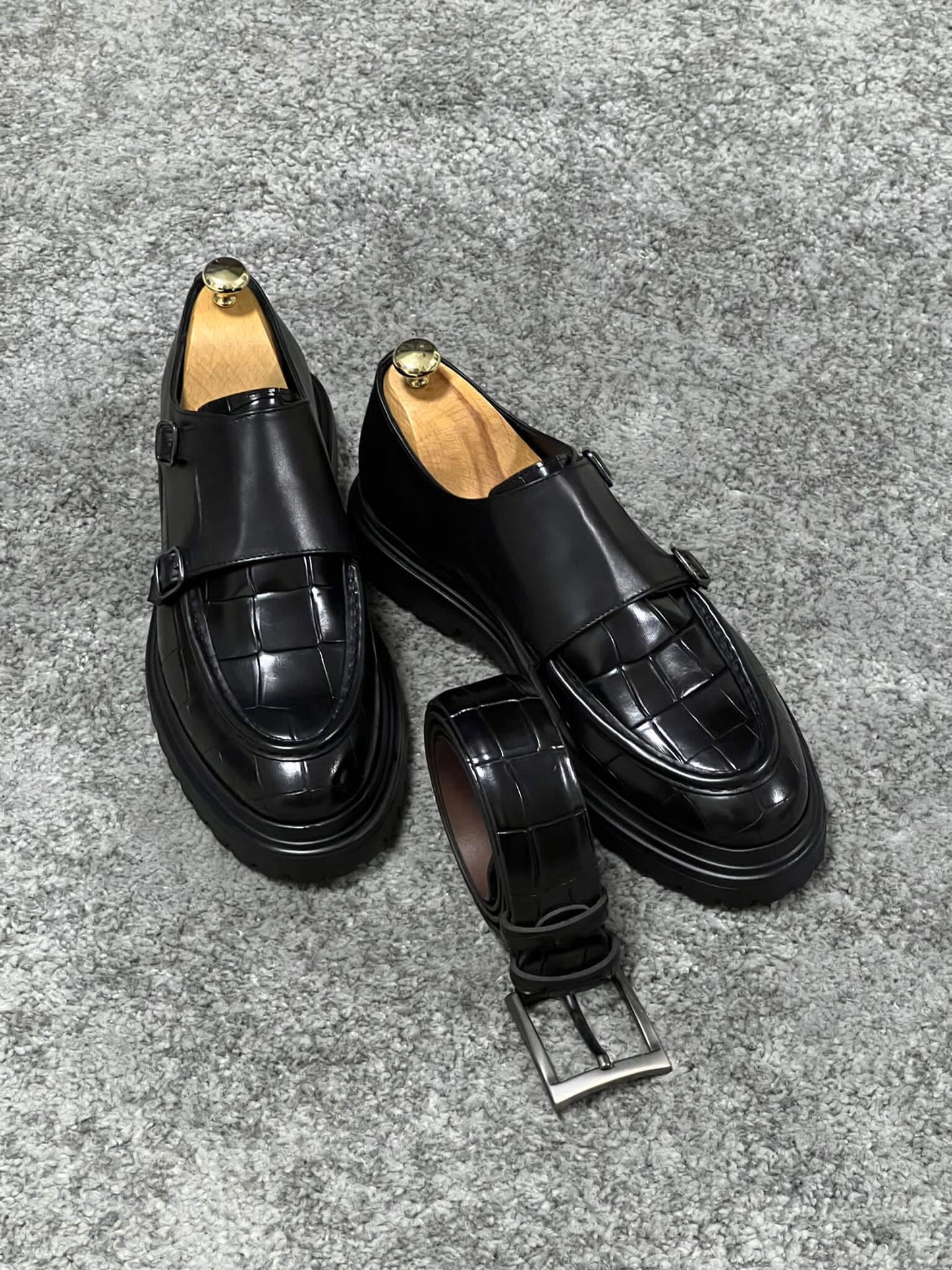 Double Monk Strap Black Shoe – HolloMen