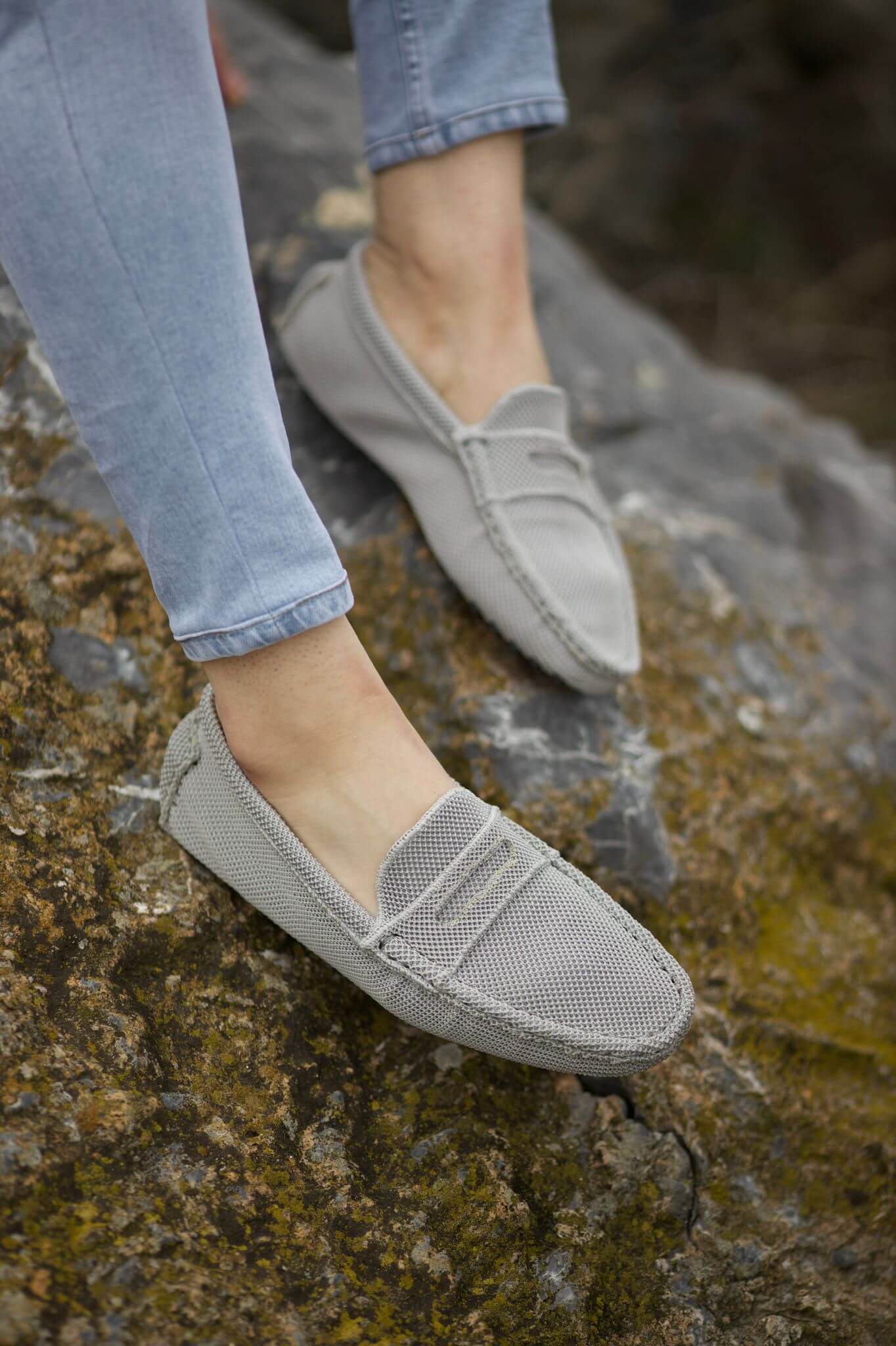 A Gray Driving Loafer on display.