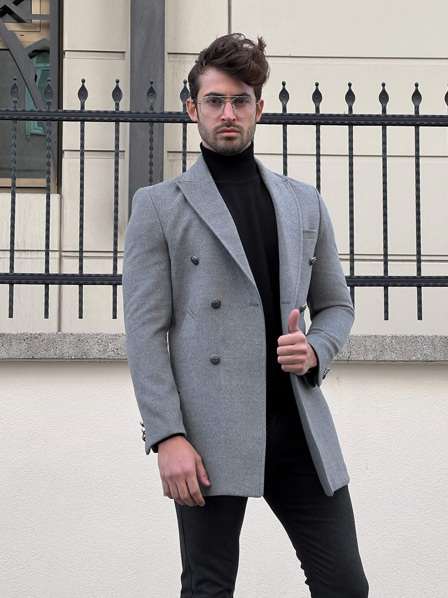 Gray Water Double Breasted Wool Coat with a sleek and sophisticated design