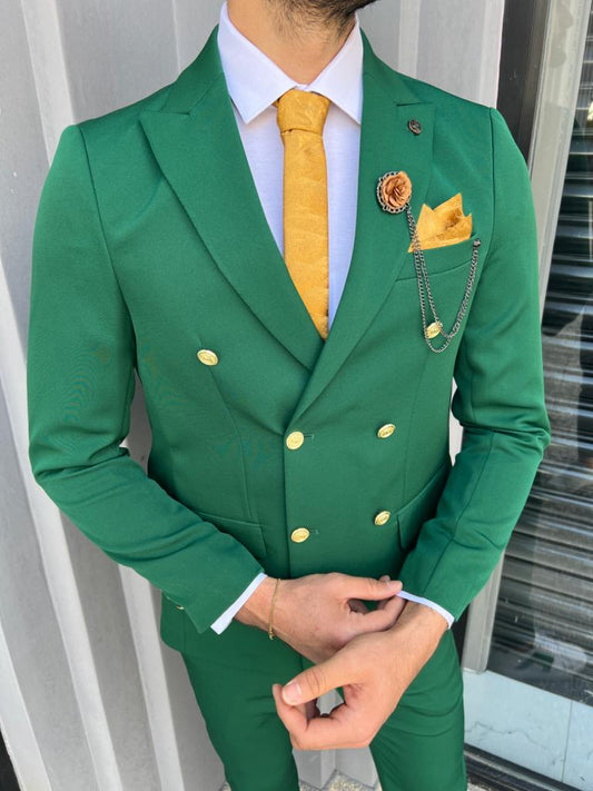 Grön dubbelknäppt kostym