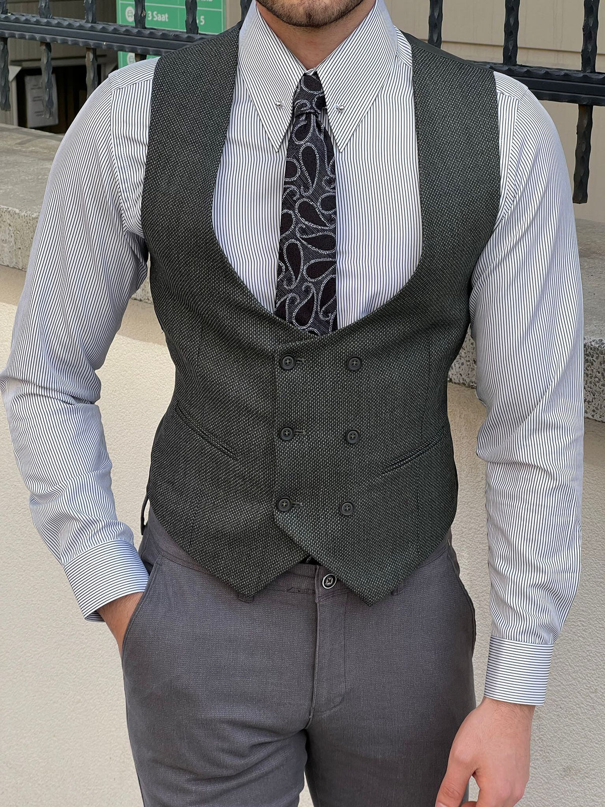 Green Double Breasted Vest HolloMen
