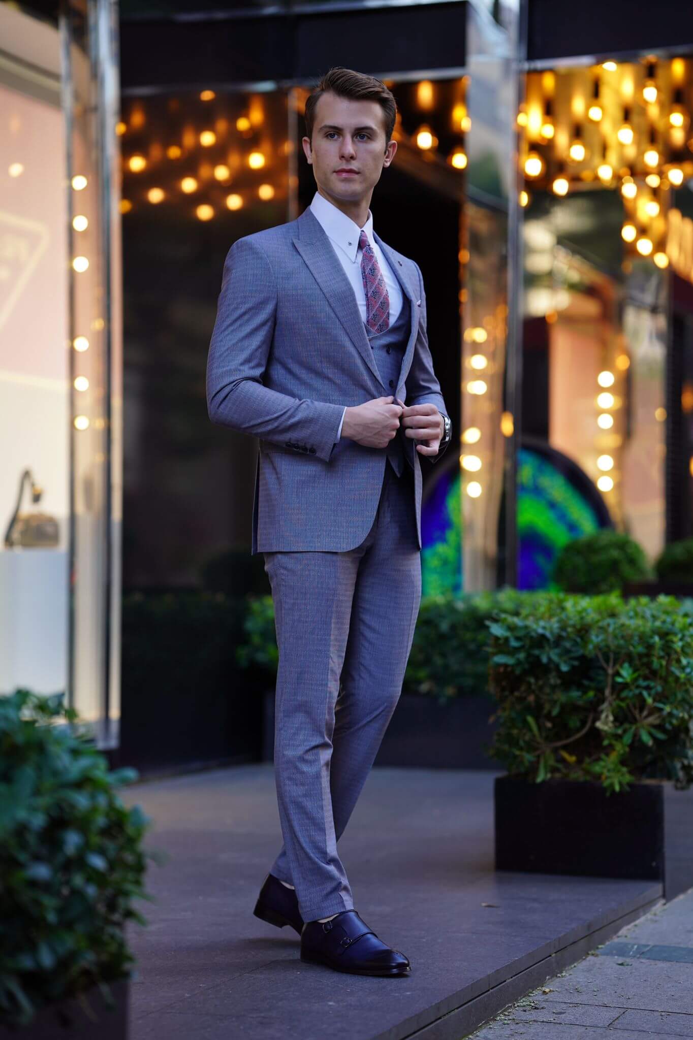 A Gray Wool Suit on display.