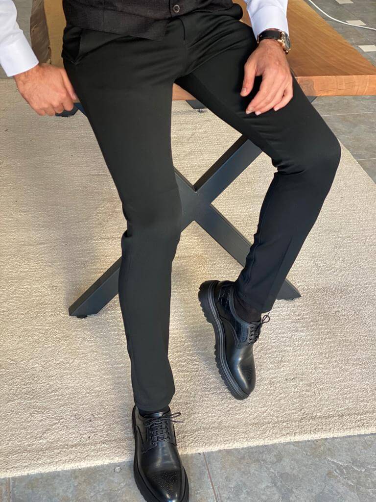 black dress pants mens skinny Hfyihgf Men's Classic Business Suit Pant Stretch Slim Fit Wrinkle Resistant Flat-Front Big & Tall Sizes(Black,5XL) added waist room Slim Fit Tech Suit Pant