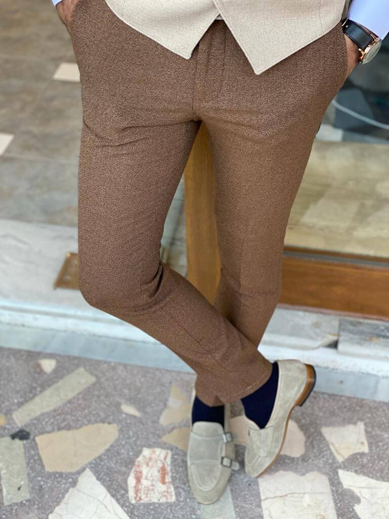 Hollo Brown Slim Fit Trousers: Sleek and stylish bottoms for a modern look