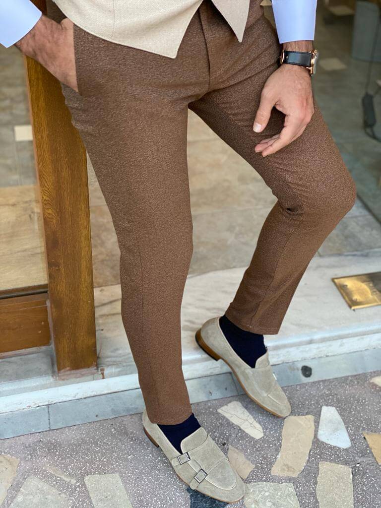 Hollo Brown Slim Fit Trousers: Sleek and stylish bottoms for a modern look