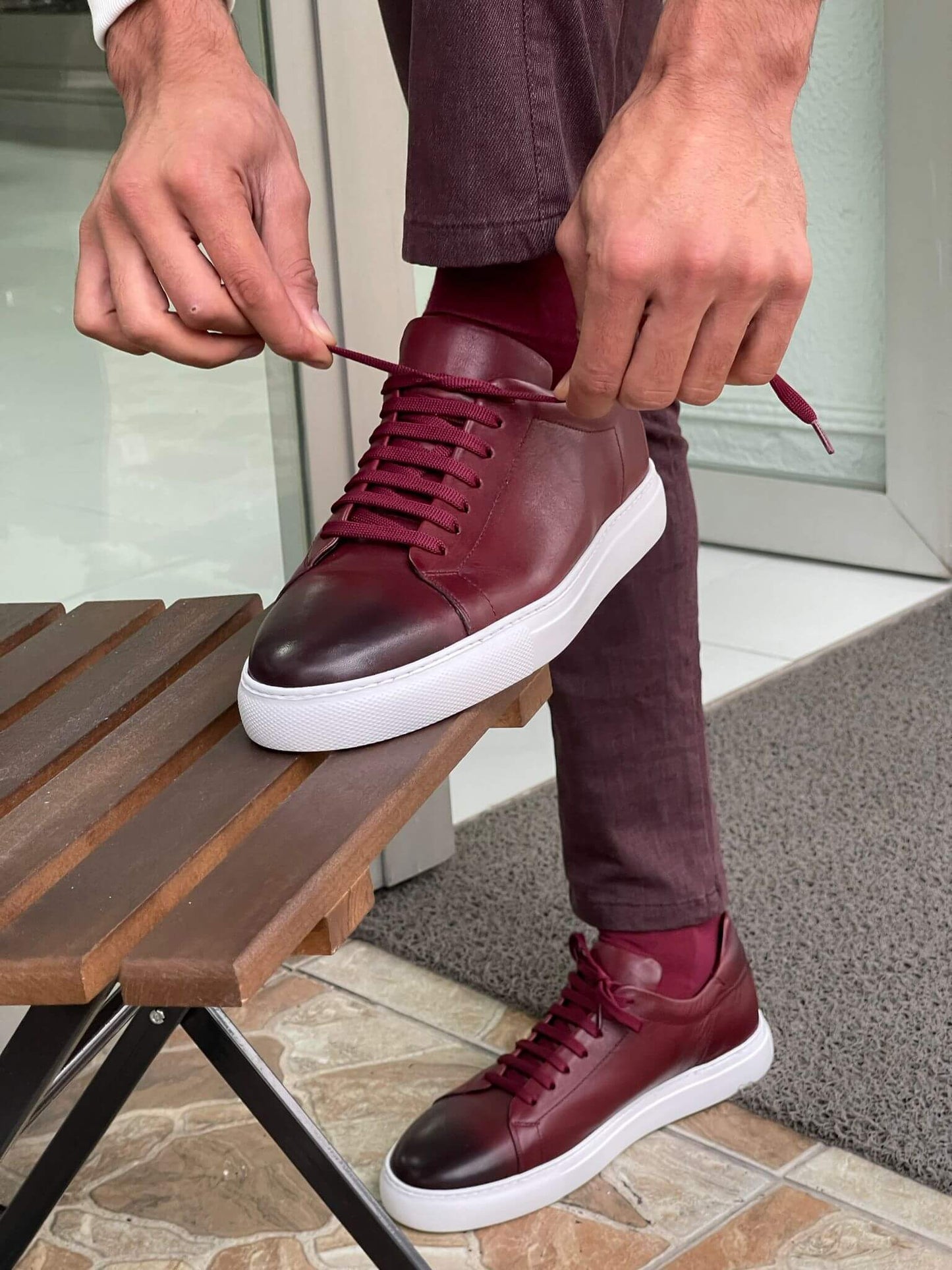 Hollo Claret Red Lace-Up Sneakers