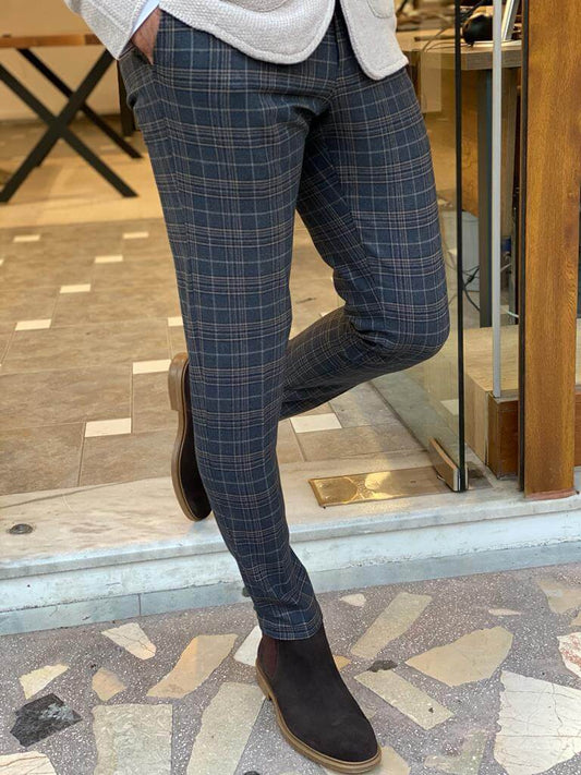 Hollo Dark Blue Slim Fit Trousers for a timeless and tailored appearance