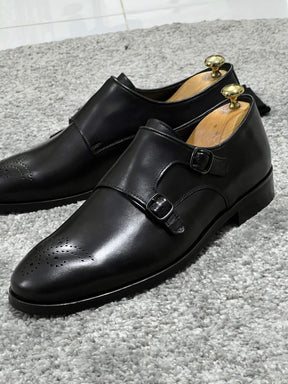 HolloMen Black Double Monk Strap Shoe