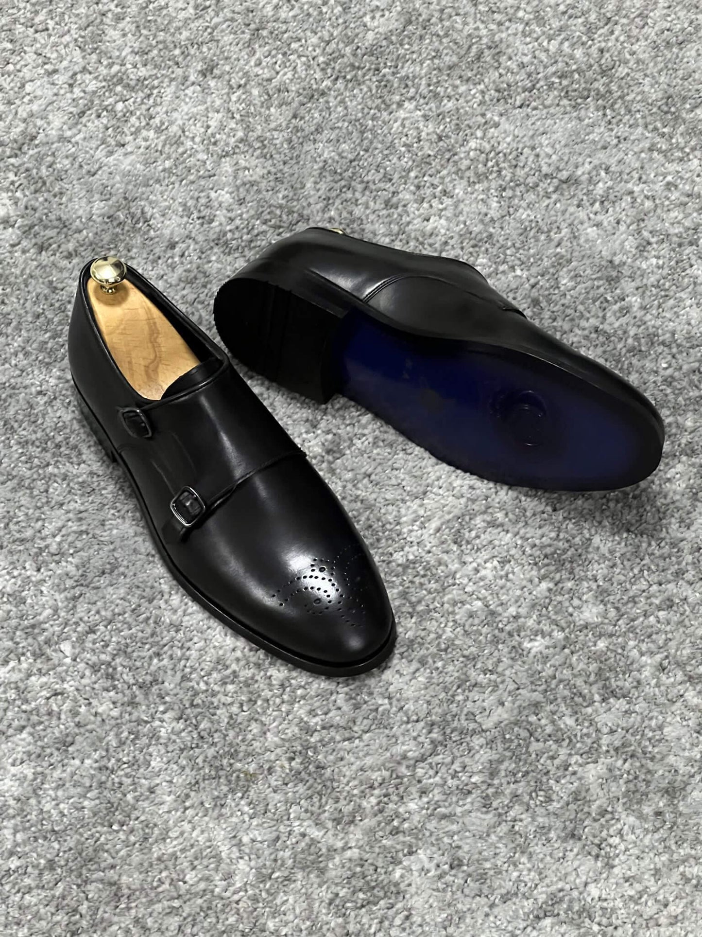 Черные туфли HolloMen с двумя ремешками Monk