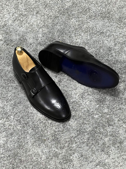 HolloMen سیاہ ڈبل راہب پٹا جوتا