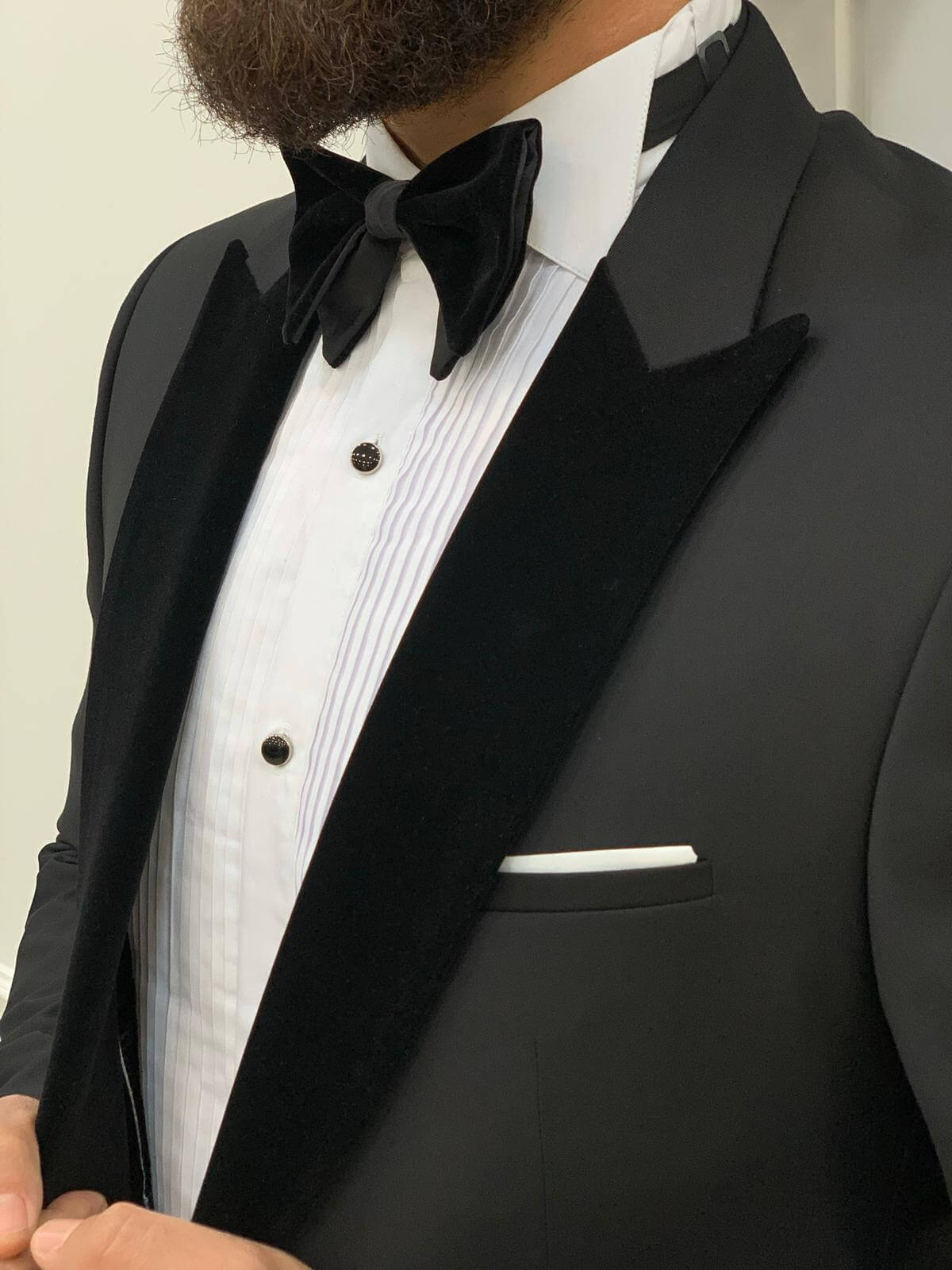 HolloMen أسود معشّق مخمليّ ياقة زفاف سهرة