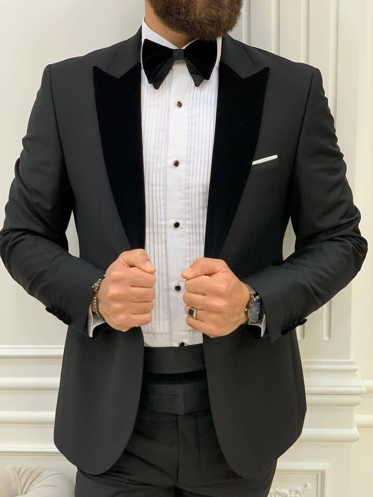 HolloMen Black Dovetail Velvet Collar Wedding Tuxedo